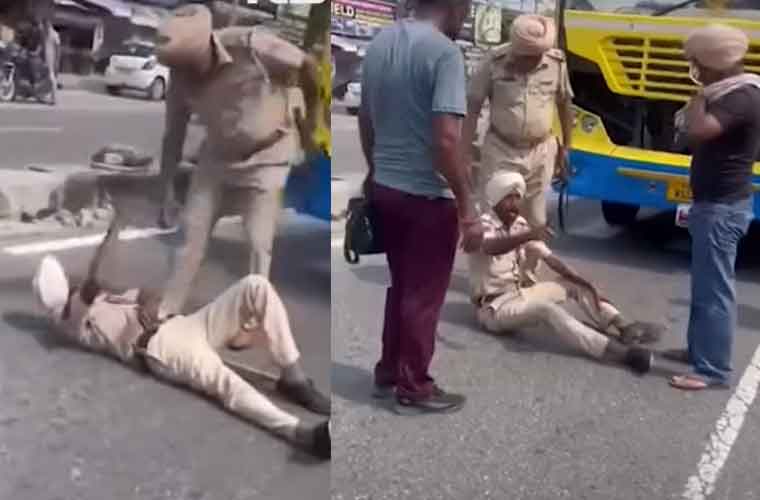 پولیس اہلکار کا اپنے ساتھیوں کے خلاف دھرنا، ہائی وے بند کردیا