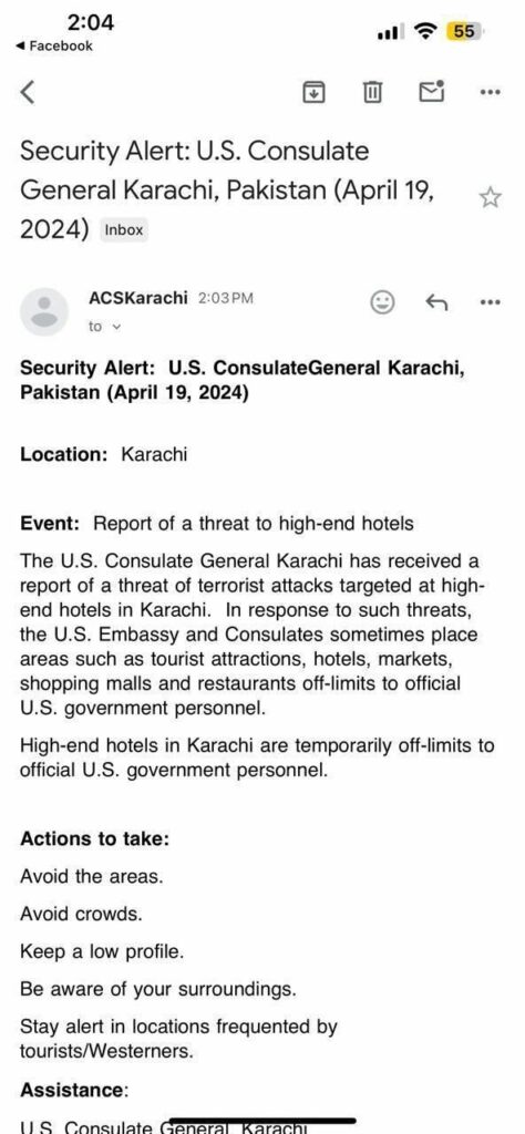 US Terror Alert for Americans in Karachi.