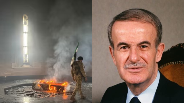 باغیوں نے بشار الاسد کے والد کے مقبرے کو نذر آتش کر دیا