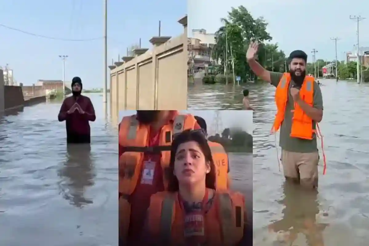 سیلابی پانی کے اندر جاکر رپورٹنگ کرنے والے رپورٹرز کی ویڈیوز وائرل