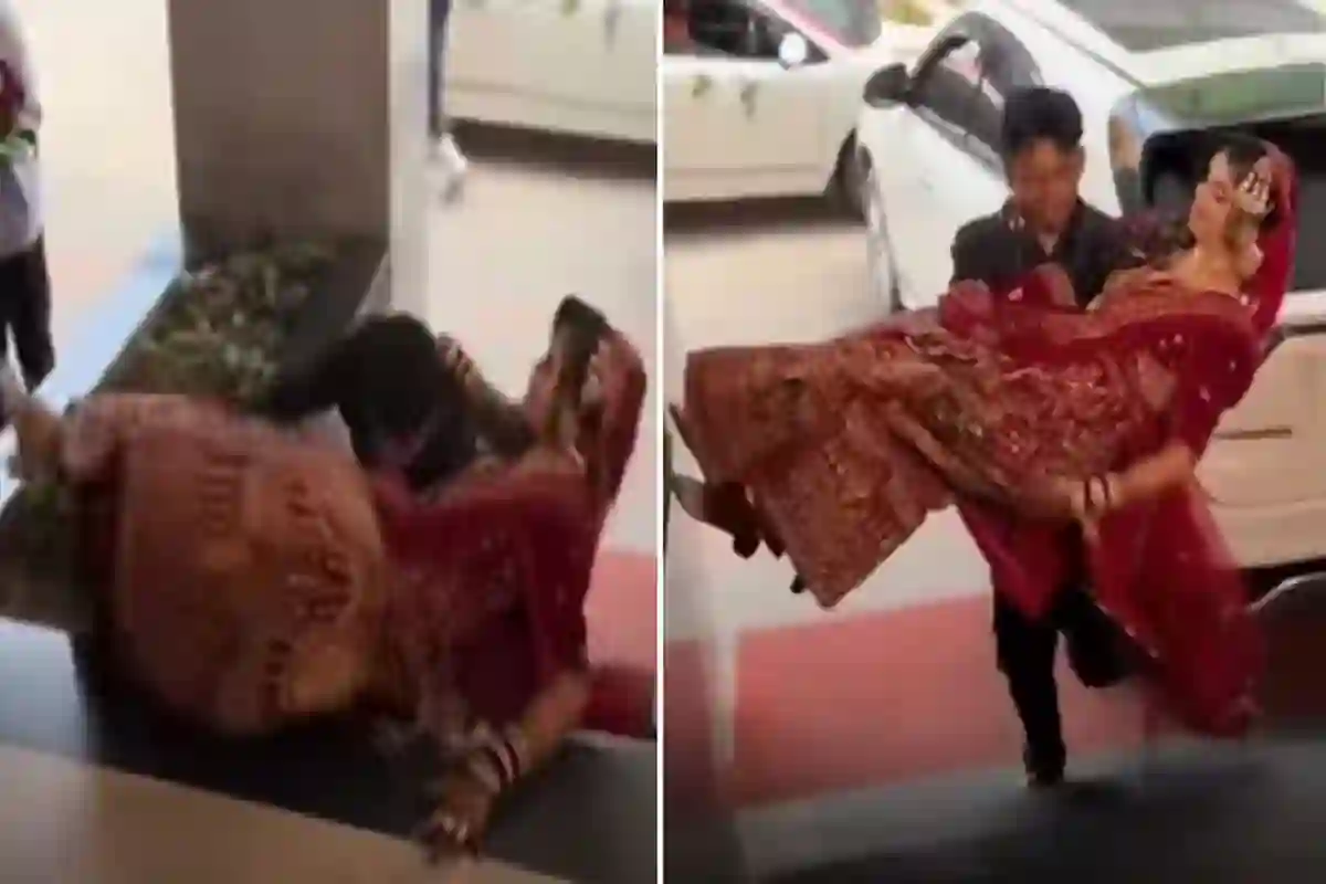 دلہن کو گود لیے دلہا سیڑھیوں سے نیچے جاگرا، ویڈیو وائرل ہوگئی