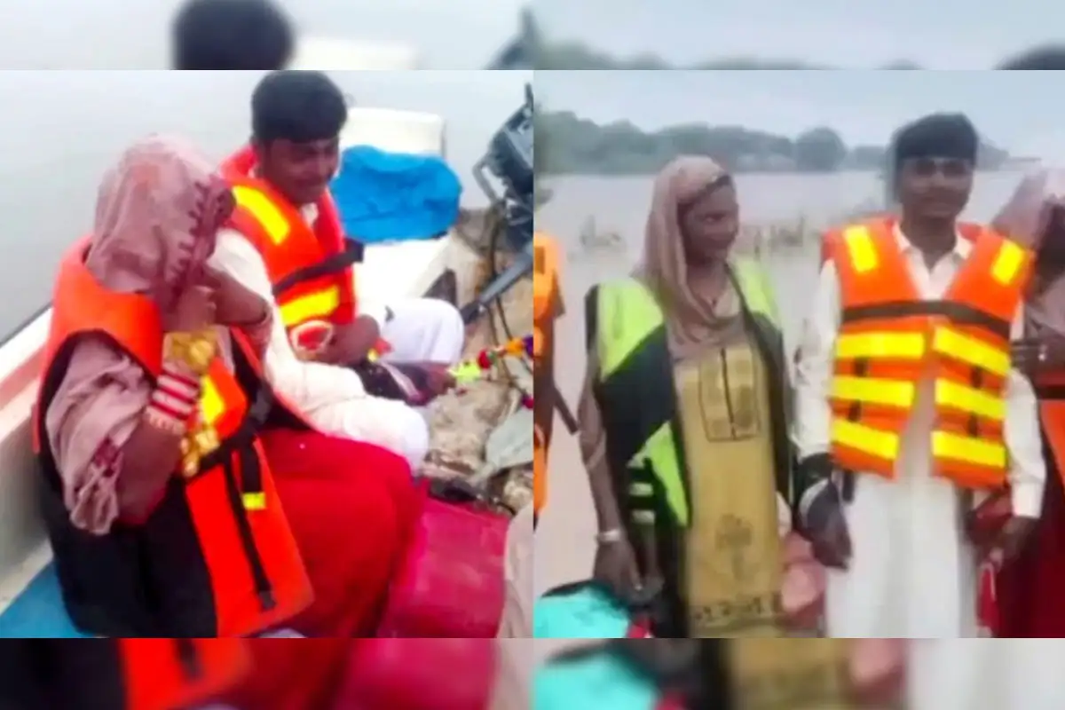 مہندی بھی لگی اور دلہن بھی رخصت؛ سیلاب میں کشتی پر بارات!