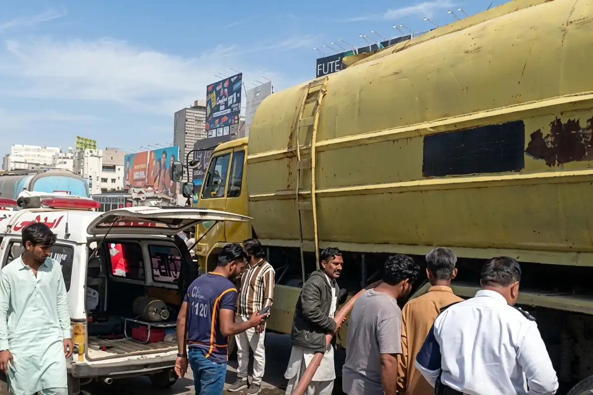 کراچی میں تیز رفتار ٹینکر نے نوجوان اور بچے کو روند ڈالا