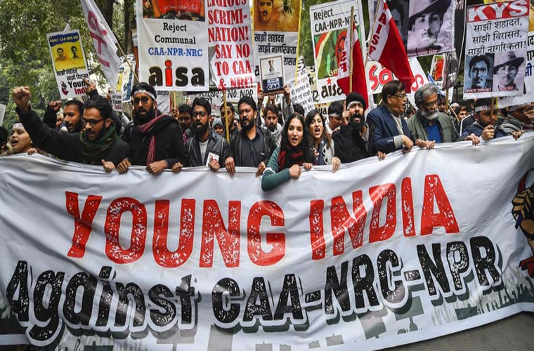 Students protest in New Delhi against CAA while India kills 3 Kashmiris