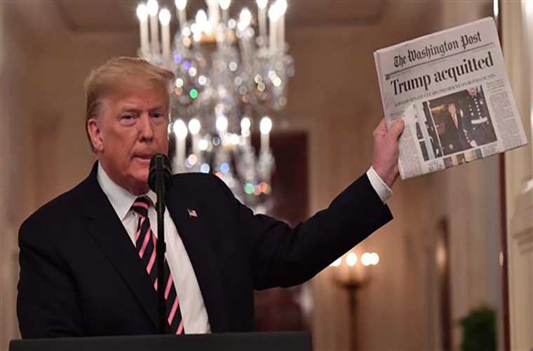 US President Donald Trump celebrates acquittal on impeachment charges