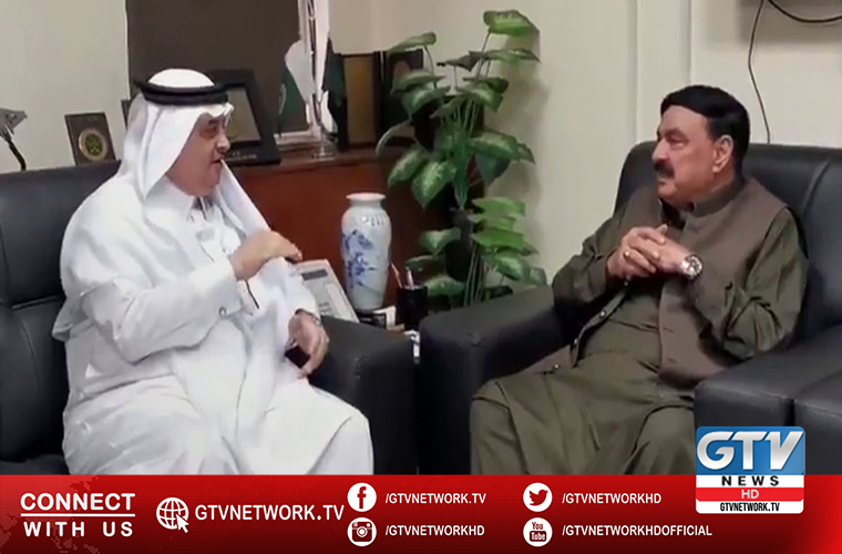 Saudi ambassador meets Minister for Railways Sheikh Rashid