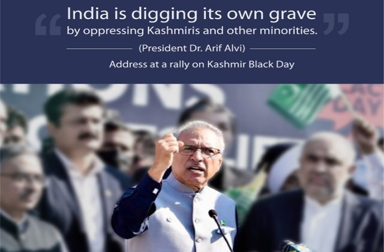 President Alvi addresses Kashmir Black Day rally