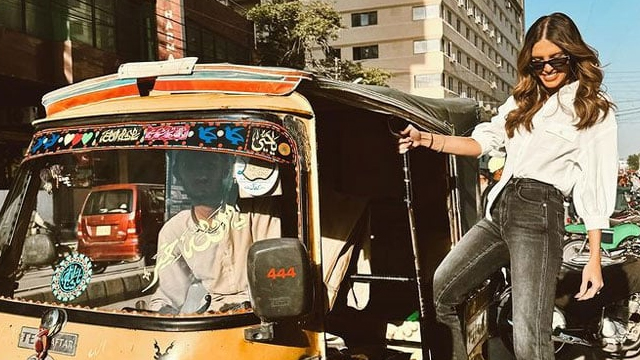 Erin Holland exploring Karachi in ‘rickshaw’