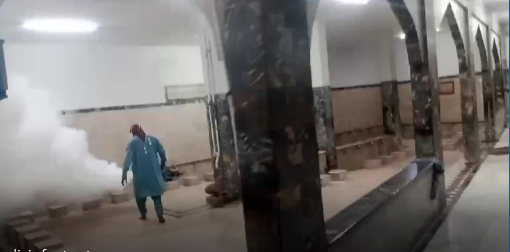 Disinfectant spray in N Nazimabad Town mosques