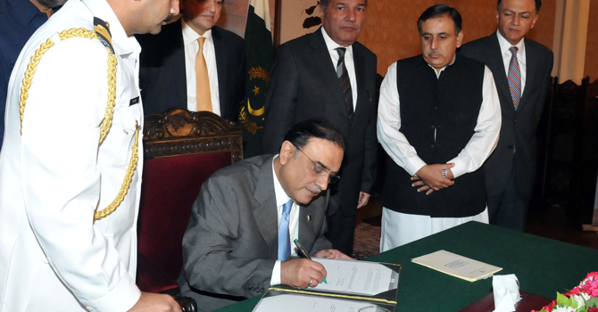 President Asif Zardari accords an approval to tax-laden finance bill