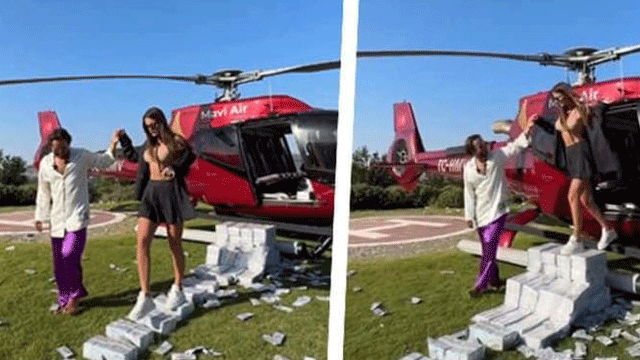 Watch: Businessman rolls out carpet of notes for girlfriend’s entrance