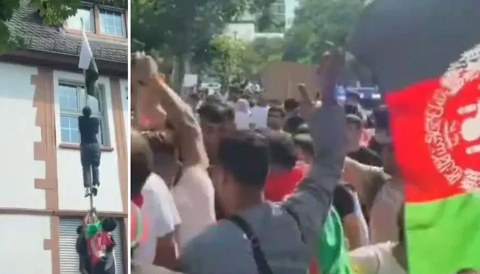 WATCH: Afghan citizens attack Pakistani consulate in Frankfurt, desecrate national flag
