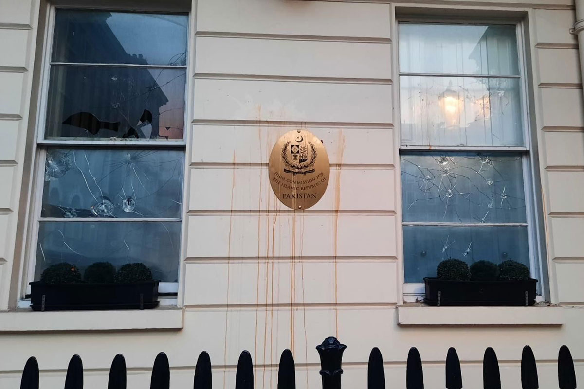 Indian extremists attack on Pakistan High Commission in London