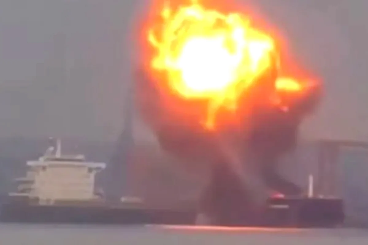 Cargo ship explosion near Baltimore Bridge collapse site
