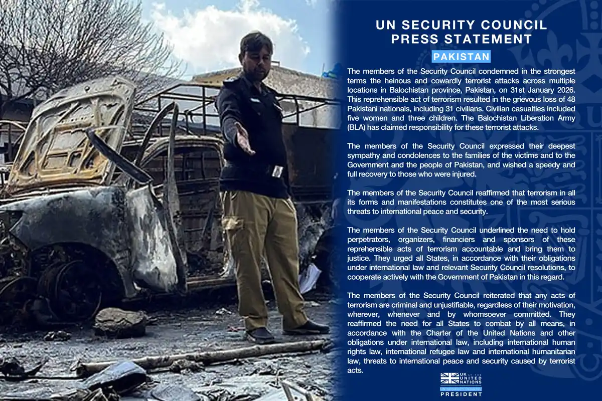 UNSC Condemns Balochistan Terror Attacks, Urges Global Cooperation With Pakistan