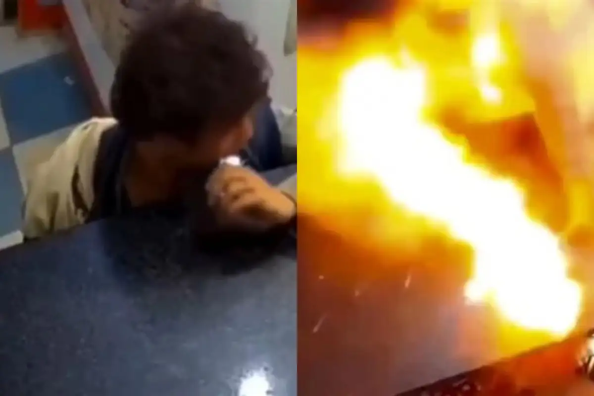 Boy Bites Mobile Phone Battery, Causes Explosion in Shop – Viral Video