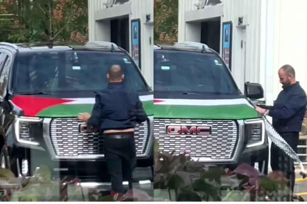 Jason Statham wrap his car with Palestinian flag