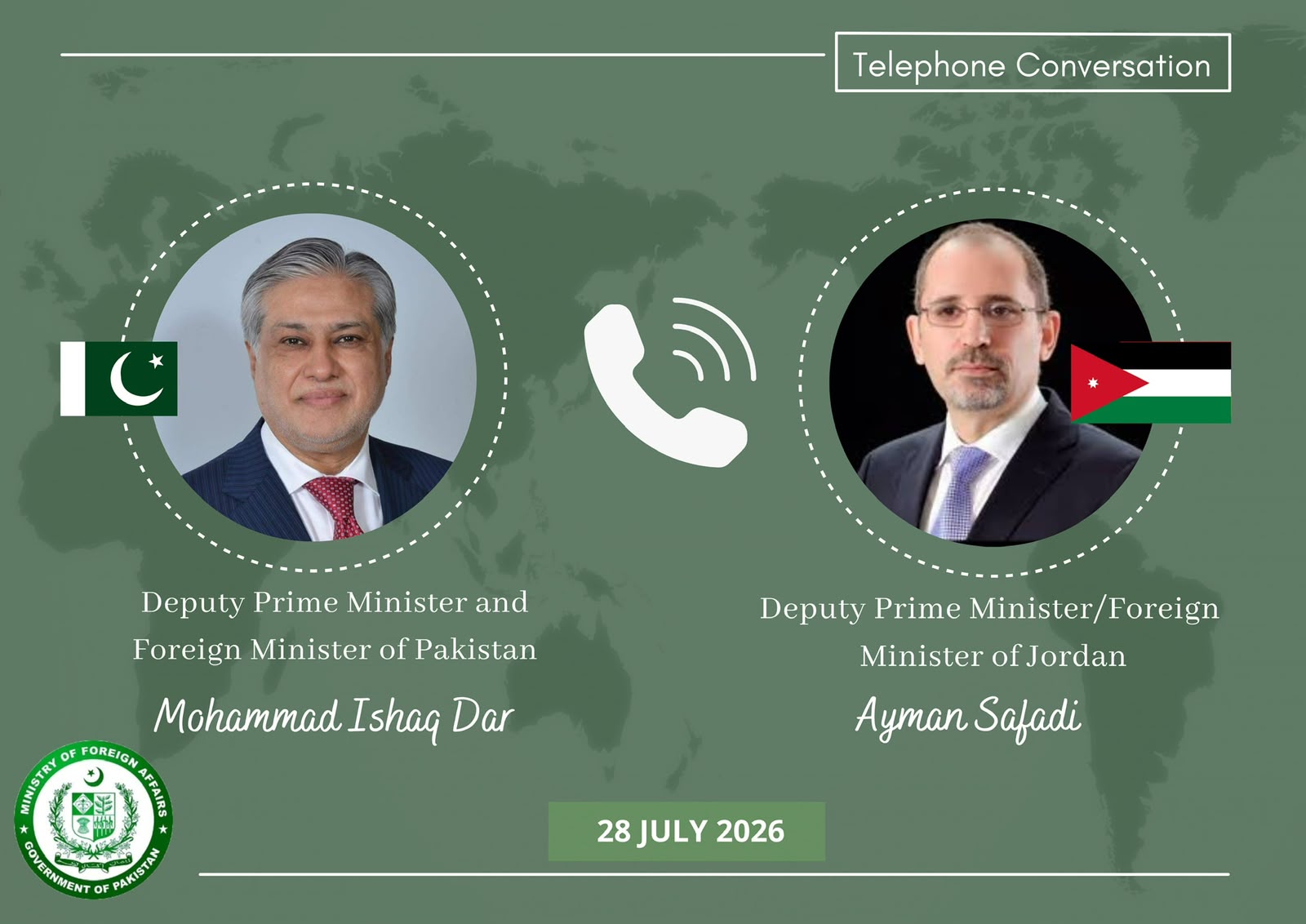 Pakistan, Jordan Foreign Ministers Discuss Escalating Situation in Palestine