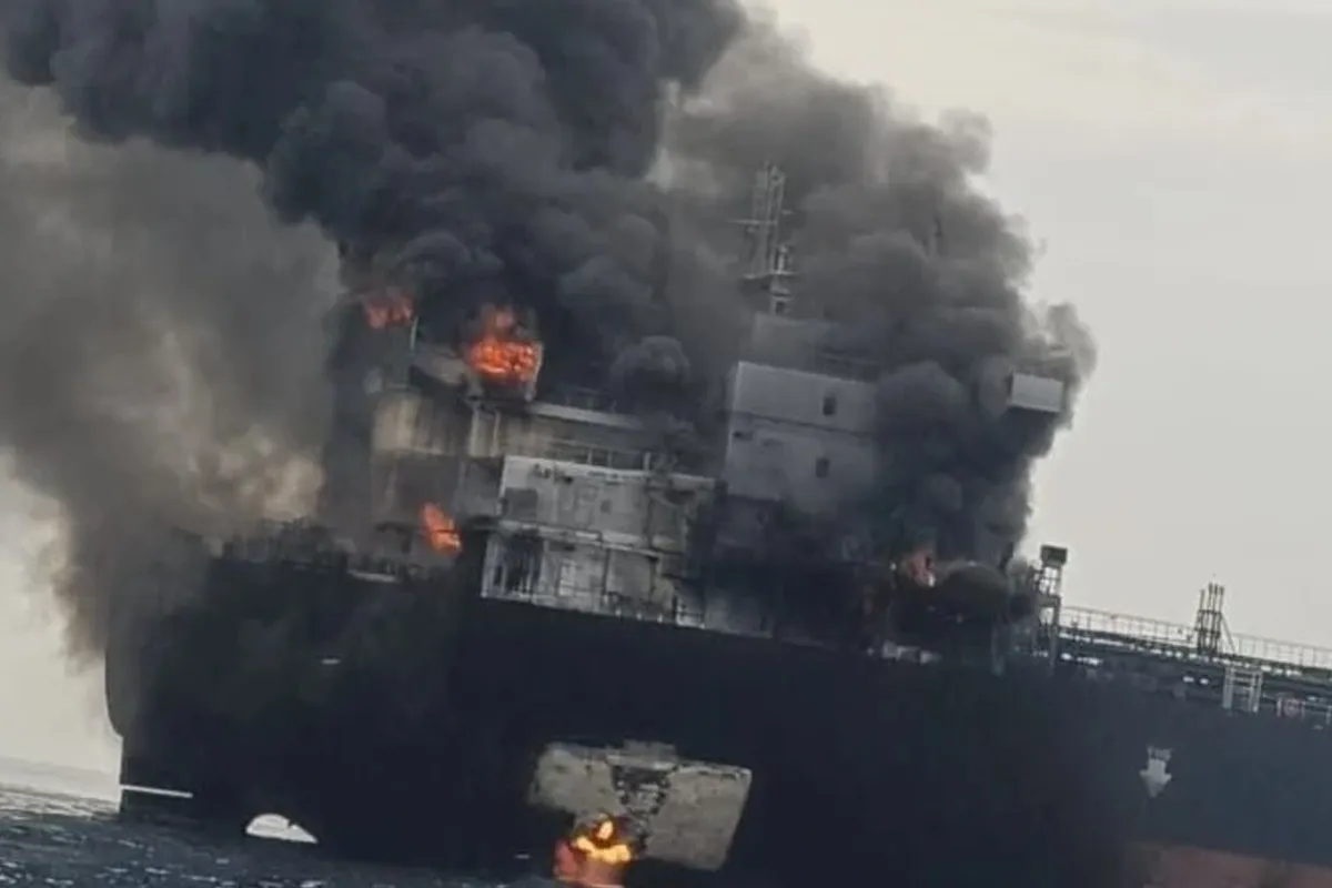 Two violating tankers catch fire after explosions near Hormuz; IRGC