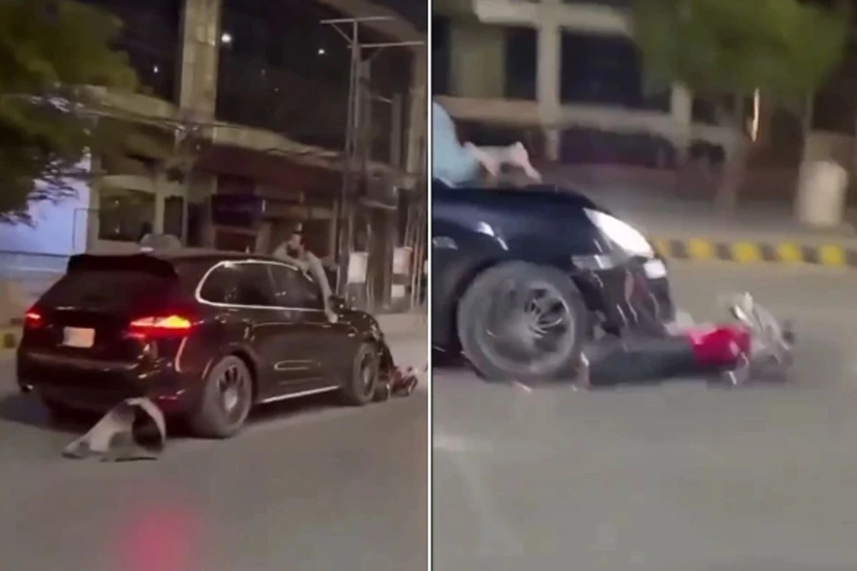 Luxury Car Seen Dragging Motorcycle on Murree Road in Rawalpindi